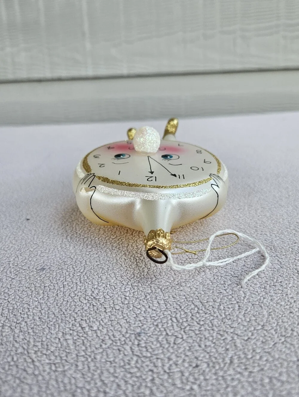 Lord & Taylor Soffieria De Carlini Glass Blown Clock Ornament Christmas White